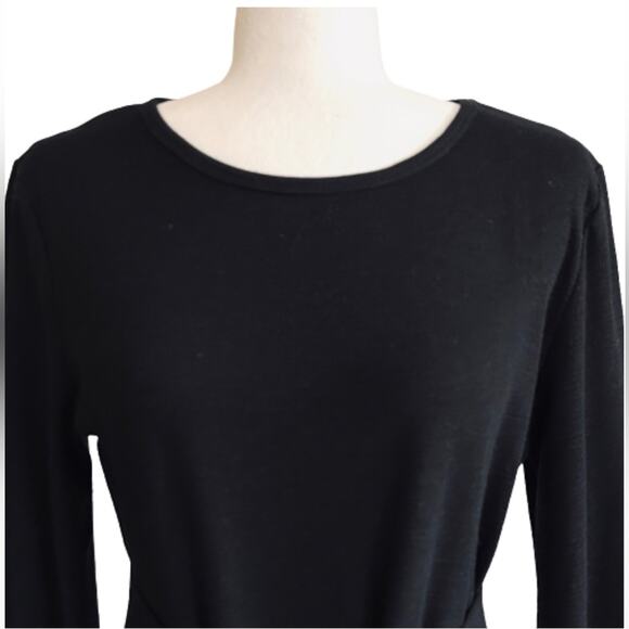 Fashion Dress Black Long Lantern Sleeve Crewneck Tie Waist Mini Dress Medium NEW - Picture 4 of 12